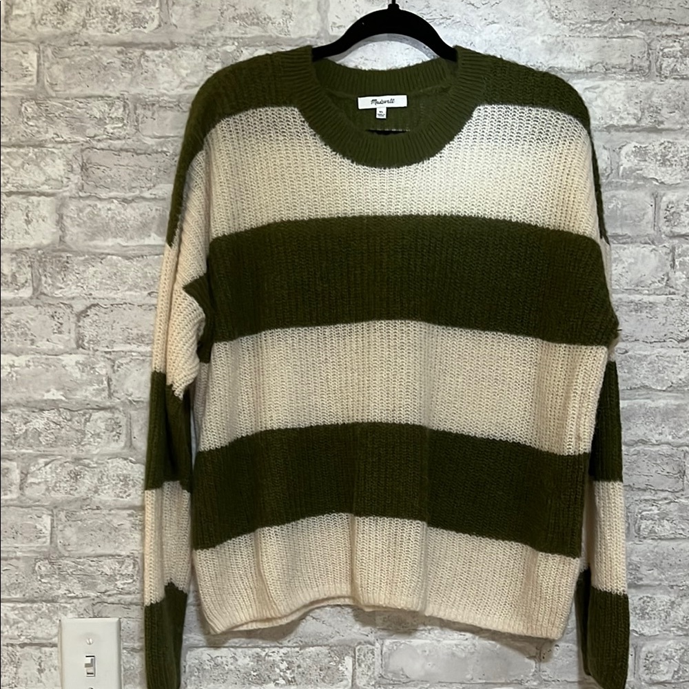 Madewell Olive and Cream Striped Sweater